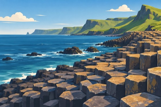 Painted scene of the Causeway Coast Way