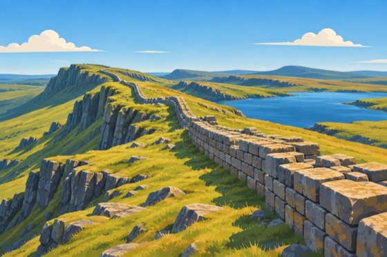 Painted scene of the Hadrian’s Wall